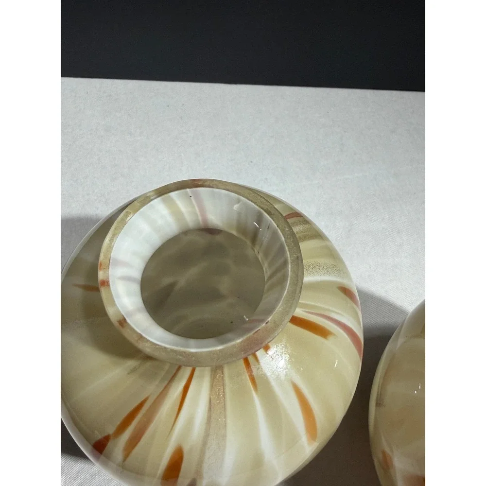 Artisan Hand Blown Glass Bud Vases Tan Red Confetti Gold Aventurine Set of 2